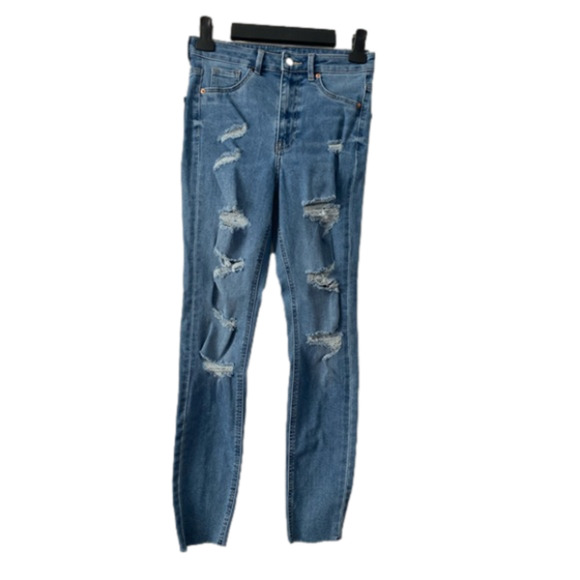 H&M Womens 4 Ultra High Rise Curvy Ripped Distressed Jeggings Streetwear Y2K 90s - Picture 1 of 7